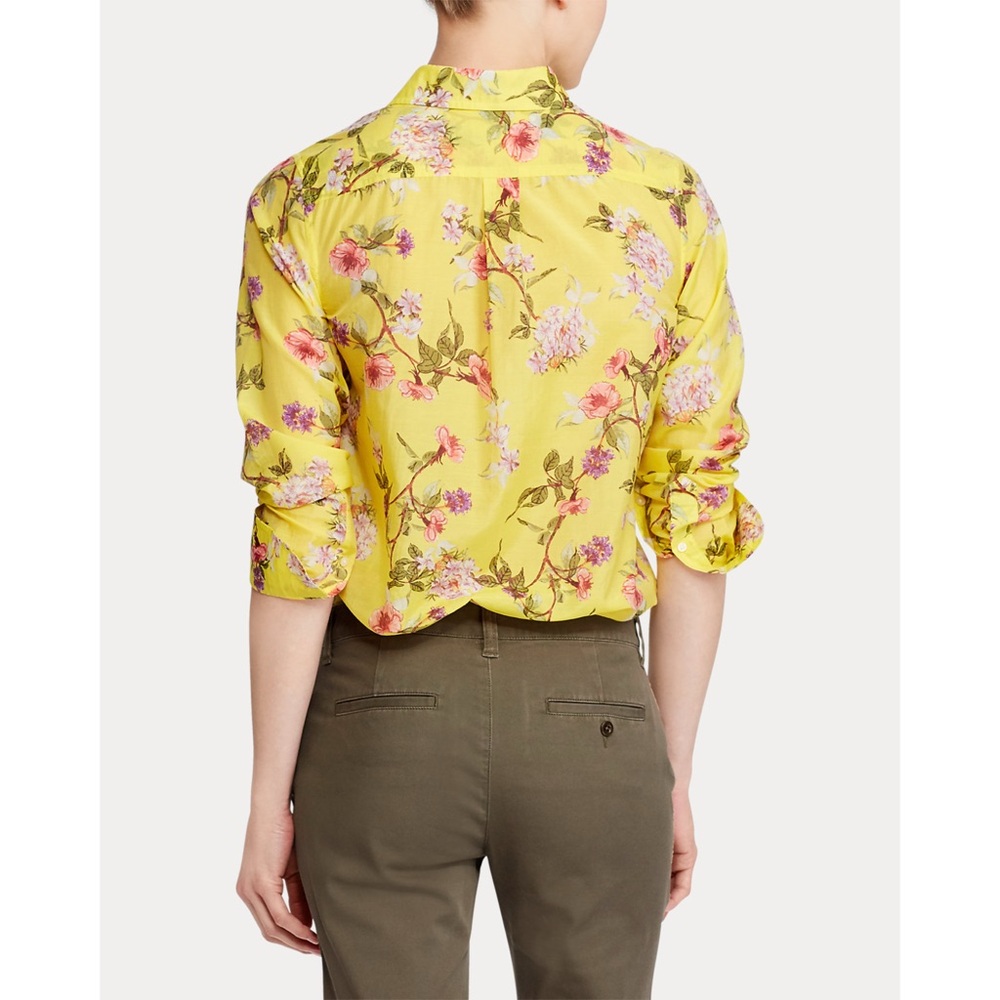 Sz Petite Large Ralph Lauren Floral Button Down Shirt In Yellow Multi EUC - Picture 7 of 7